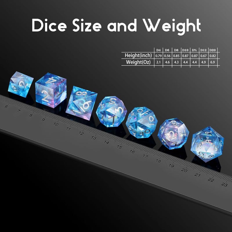 DNDND Resin Sharp Dice, 7PCS Glitter Liquid Resin DND Dice Set with Gift Case for Dungeons and Dragons Tabletop Game (Liquid Blue and Pink) - Image 5
